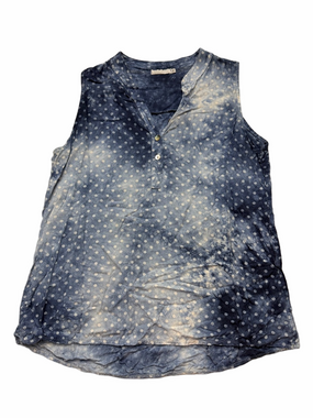Made in Italy Sleeveless Lightweight Summer Polka Dot Henley Top Blue Lady Small